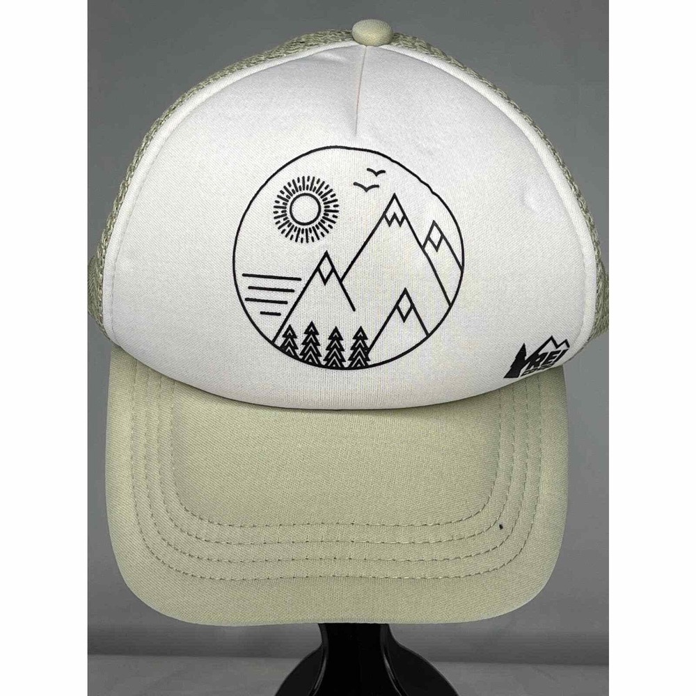 REI Co-Op Unisex Trucker Hat Tan Snapback Adjustable Graphic Logo Hiking Outdoor